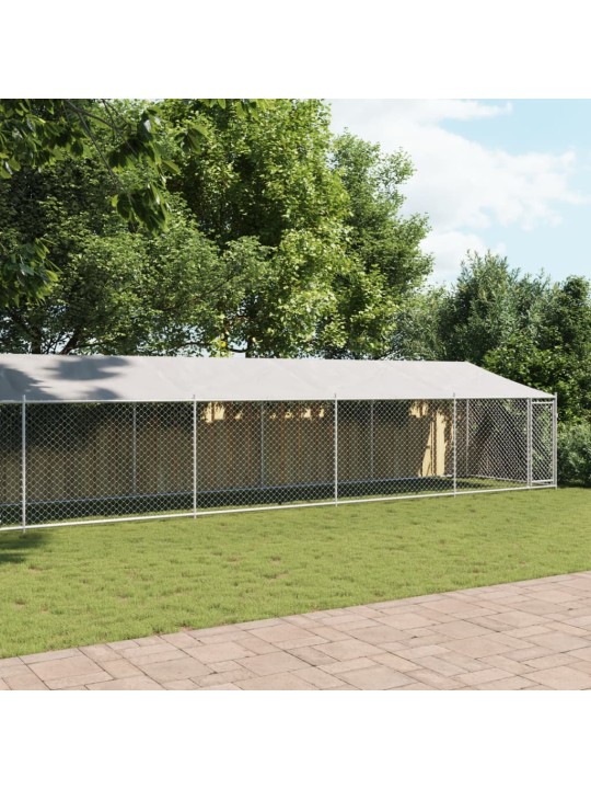 Klec pro psy se střechou a dvířky šedá 10x2x2m pozinkovaná ocel