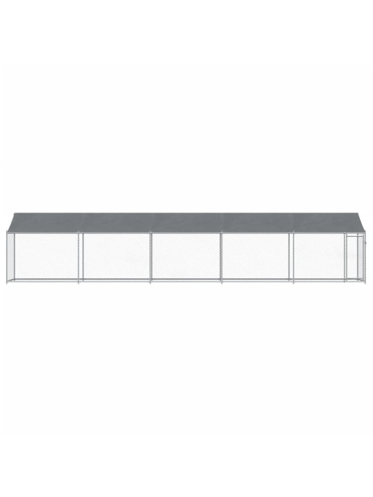 Klec pro psy se střechou a dvířky šedá 10x2x2m pozinkovaná ocel