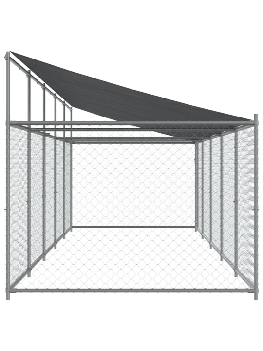 Klec pro psy se střechou a dvířky šedá 10x2x2m pozinkovaná ocel