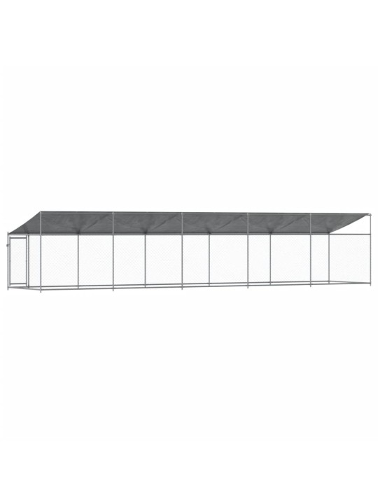 Klec pro psy se střechou a dvířky šedá 10x2x2m pozinkovaná ocel
