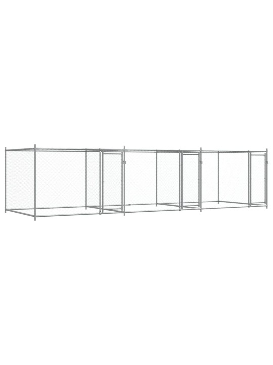 Klec pro psy s dvířky šedá 6 x 2 x 1,5 m pozinkovaná ocel