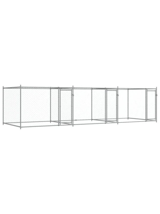 Klec pro psy s dvířky šedá 6 x 2 x 1,5 m pozinkovaná ocel