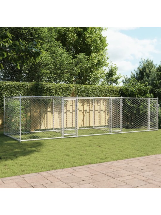 Klec pro psy s dvířky šedá 6 x 2 x 1,5 m pozinkovaná ocel