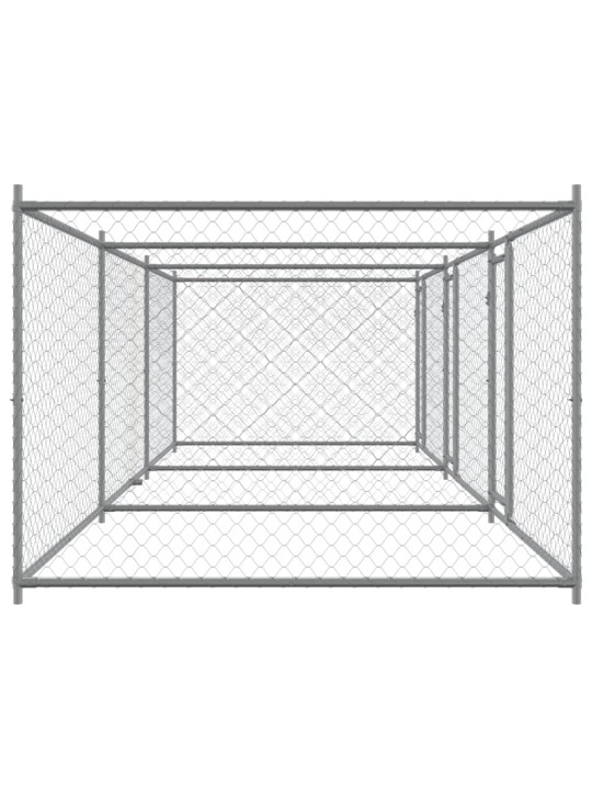 Klec pro psy s dvířky šedá 6 x 2 x 1,5 m pozinkovaná ocel