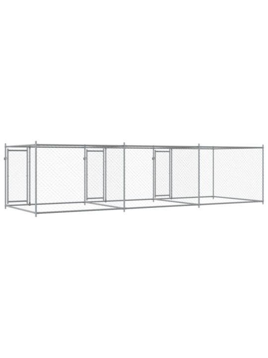Klec pro psy s dvířky šedá 6 x 2 x 1,5 m pozinkovaná ocel
