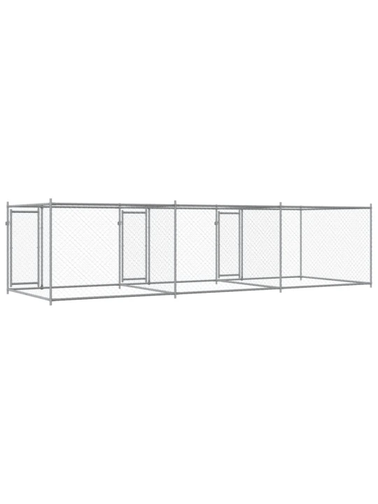 Klec pro psy s dvířky šedá 6 x 2 x 1,5 m pozinkovaná ocel