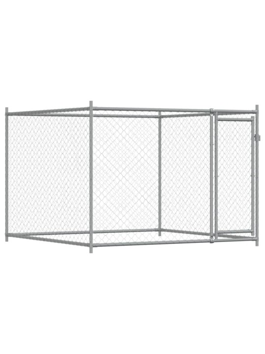 Klec pro psy s dvířky šedá 6 x 2 x 1,5 m pozinkovaná ocel