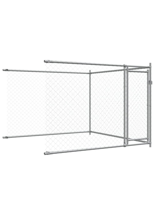 Klec pro psy s dvířky šedá 6 x 2 x 1,5 m pozinkovaná ocel