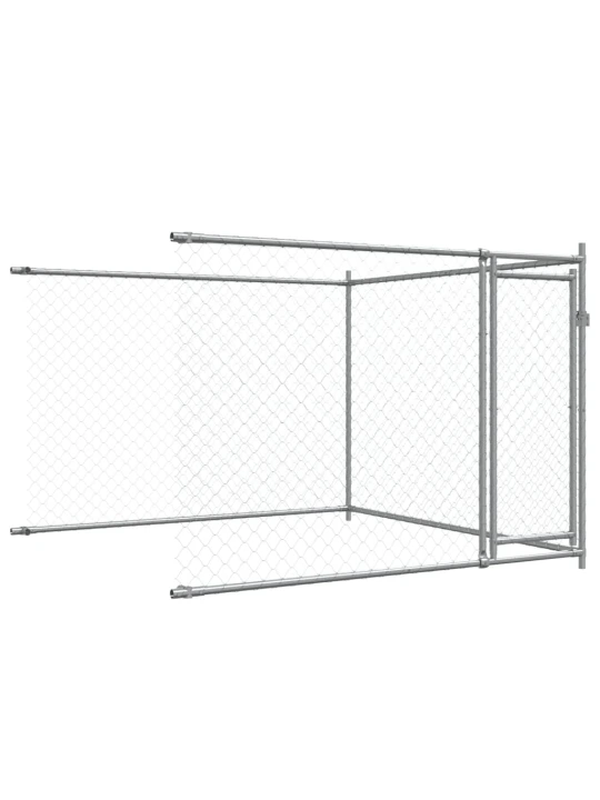 Klec pro psy s dvířky šedá 6 x 2 x 1,5 m pozinkovaná ocel