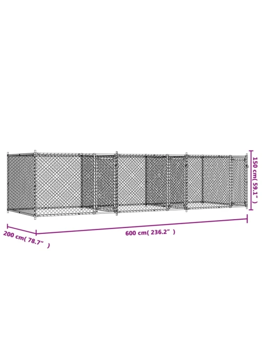 Klec pro psy s dvířky šedá 6 x 2 x 1,5 m pozinkovaná ocel