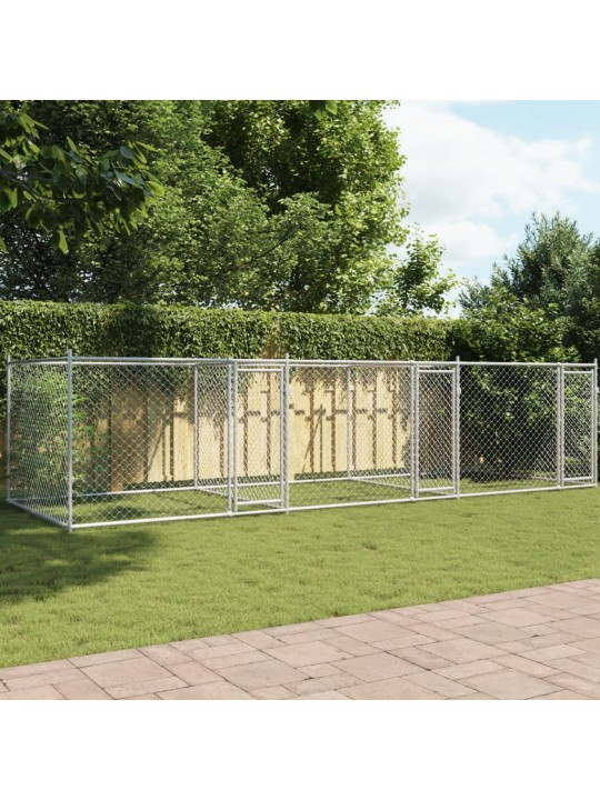 Klec pro psy s dvířky šedá 6 x 2 x 1,5 m pozinkovaná ocel