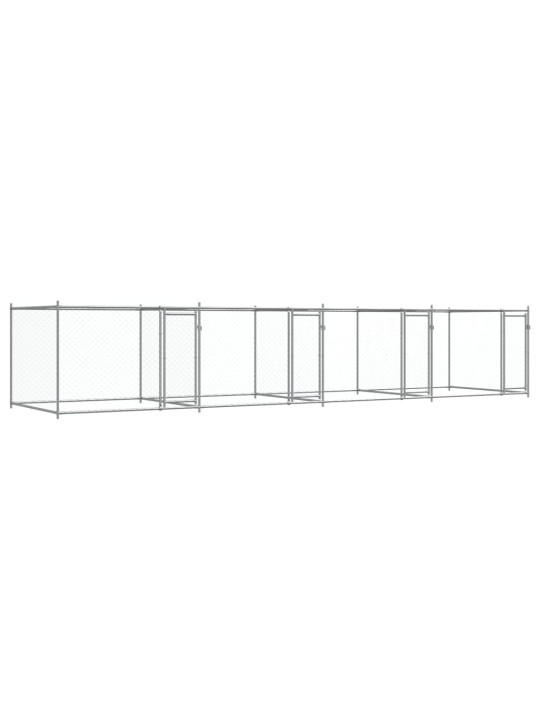 Klec pro psy s dvířky šedá 8 x 2 x 1,5 m pozinkovaná ocel