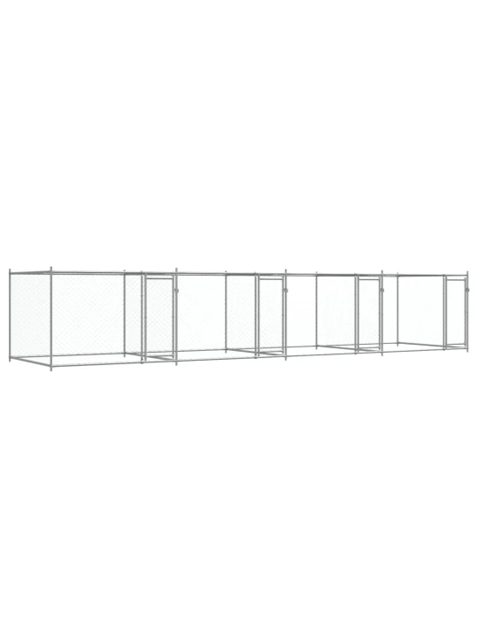 Klec pro psy s dvířky šedá 8 x 2 x 1,5 m pozinkovaná ocel