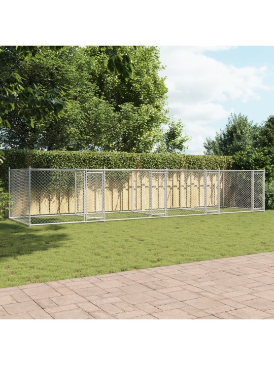 Klec pro psy s dvířky šedá 8 x 2 x 1,5 m pozinkovaná ocel