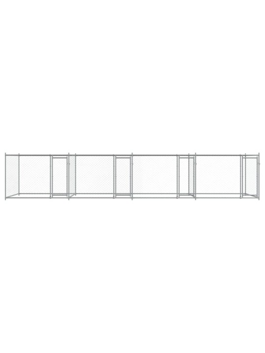 Klec pro psy s dvířky šedá 8 x 2 x 1,5 m pozinkovaná ocel