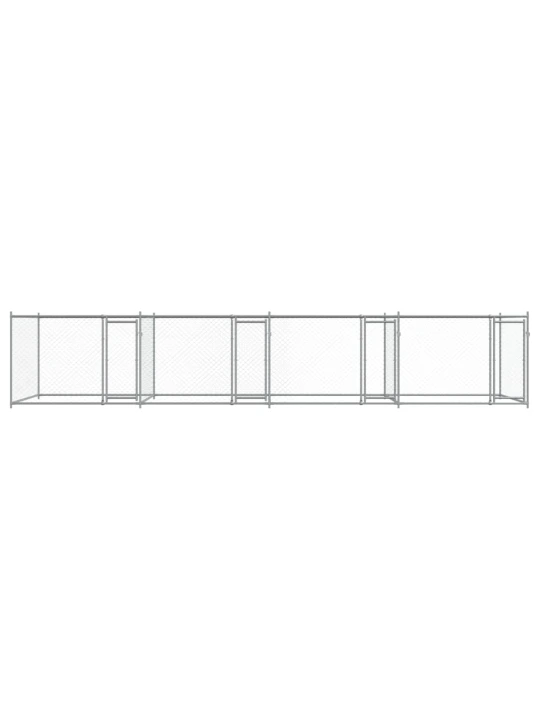 Klec pro psy s dvířky šedá 8 x 2 x 1,5 m pozinkovaná ocel