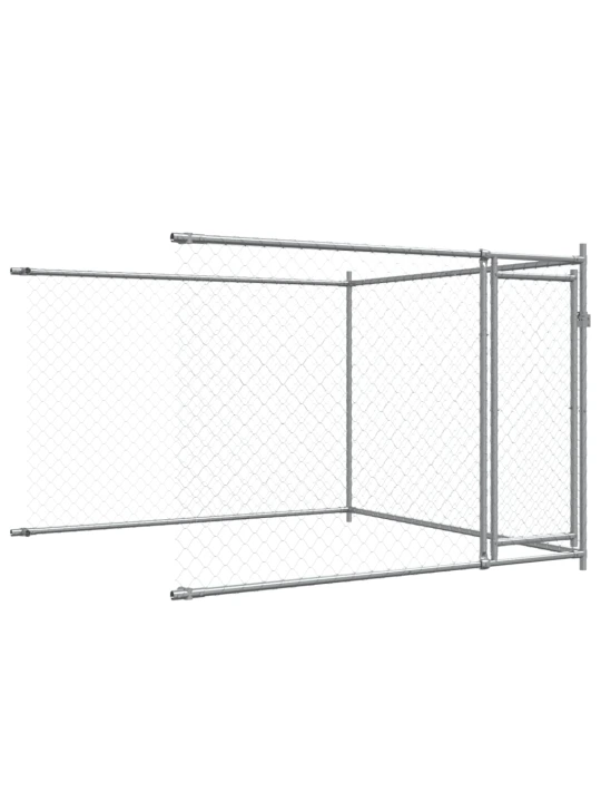 Klec pro psy s dvířky šedá 8 x 2 x 1,5 m pozinkovaná ocel