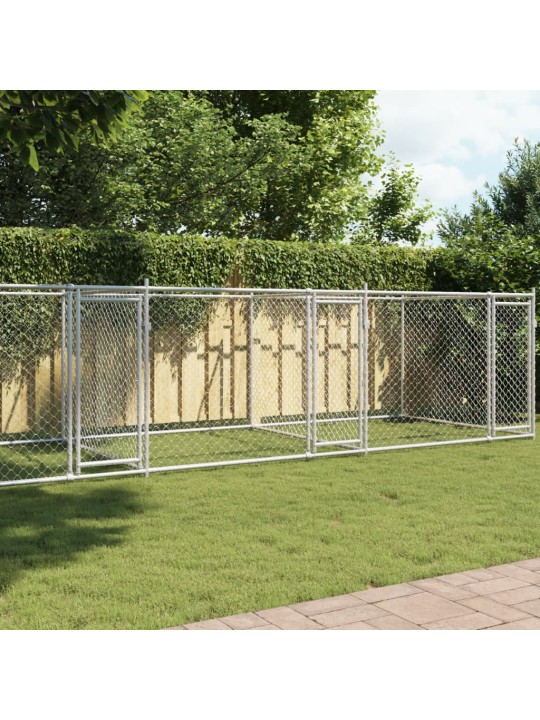 Klec pro psy s dvířky šedá 8 x 2 x 1,5 m pozinkovaná ocel