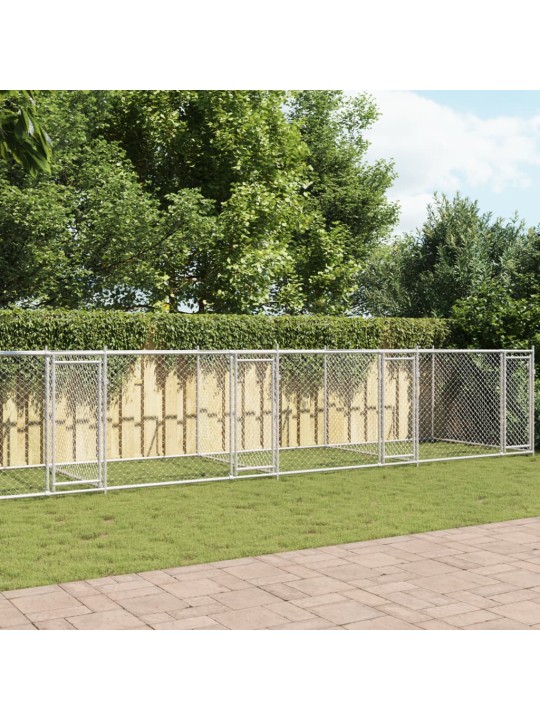Klec pro psy s dvířky šedá 10 x 2 x 1,5 m pozinkovaná ocel