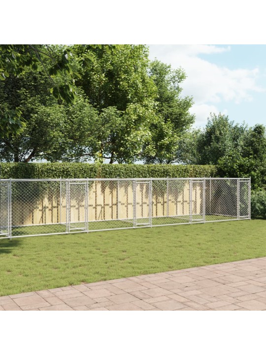 Klec pro psy s dvířky šedá 12 x 2 x 1,5 m pozinkovaná ocel