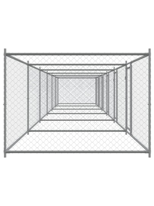 Klec pro psy s dvířky šedá 12 x 2 x 1,5 m pozinkovaná ocel
