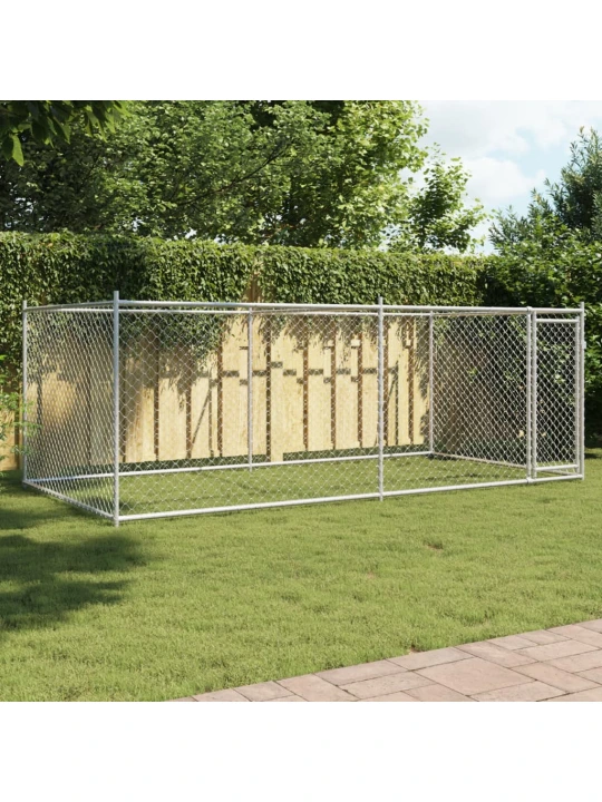 Klec pro psy s dvířky šedá 4 x 2 x 1,5 m pozinkovaná ocel