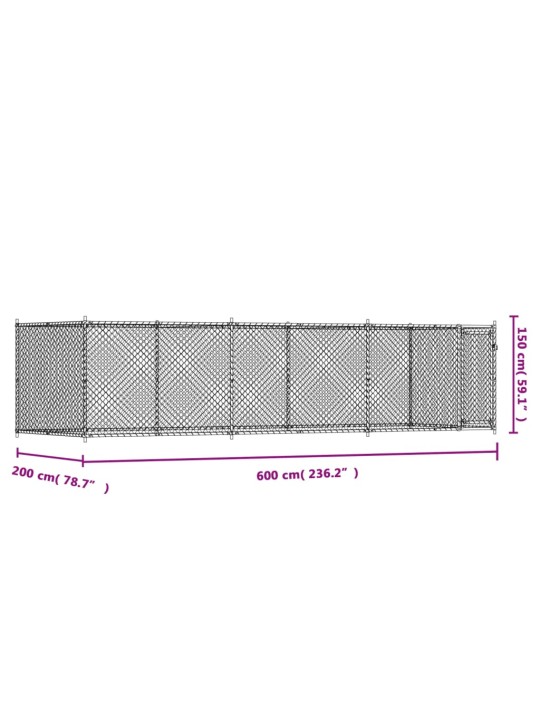 Klec pro psy s dvířky šedá 6 x 2 x 1,5 m pozinkovaná ocel