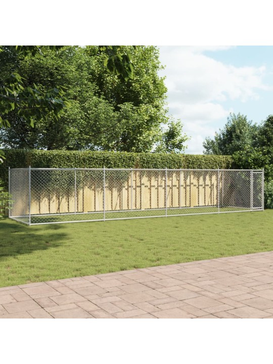 Klec pro psy s dvířky šedá 8 x 2 x 1,5 m pozinkovaná ocel