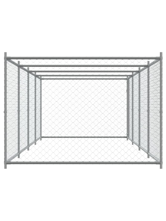 Klec pro psy s dvířky šedá 8 x 2 x 1,5 m pozinkovaná ocel