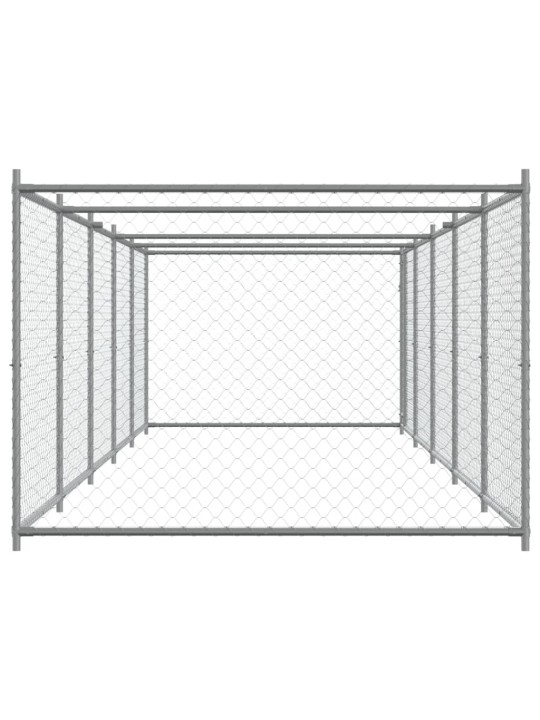 Klec pro psy s dvířky šedá 10 x 2 x 1,5 m pozinkovaná ocel