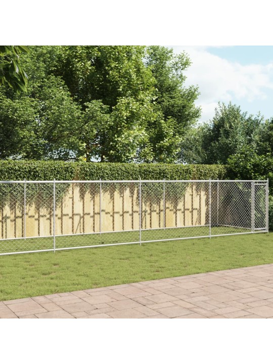 Klec pro psy s dvířky šedá 10 x 2 x 1,5 m pozinkovaná ocel