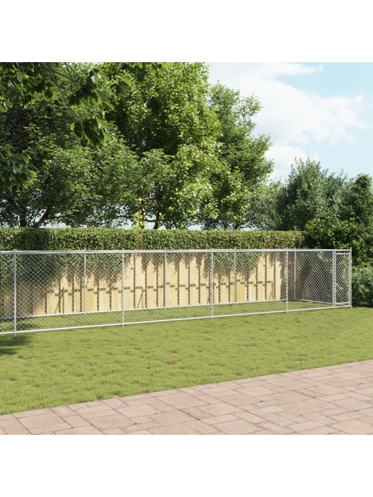 Klec pro psy s dvířky šedá 12 x 2 x 1,5 m pozinkovaná ocel