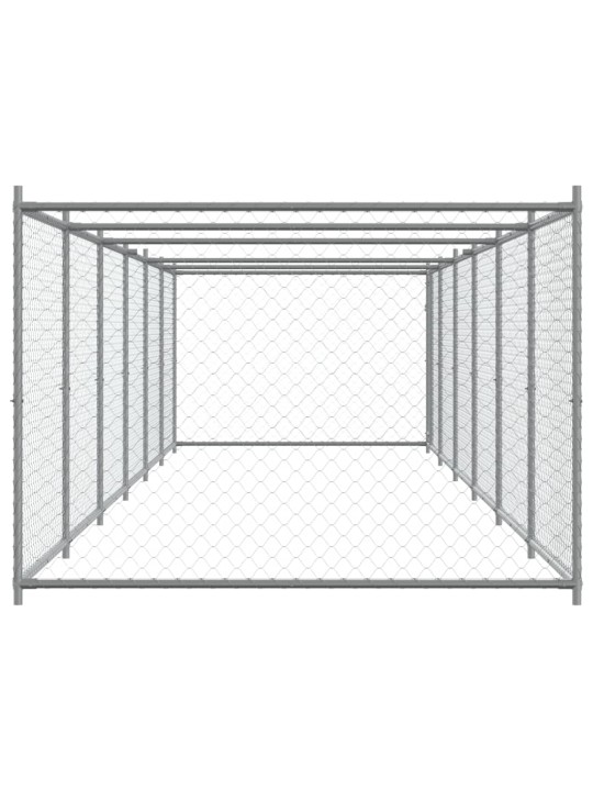 Klec pro psy s dvířky šedá 12 x 2 x 1,5 m pozinkovaná ocel