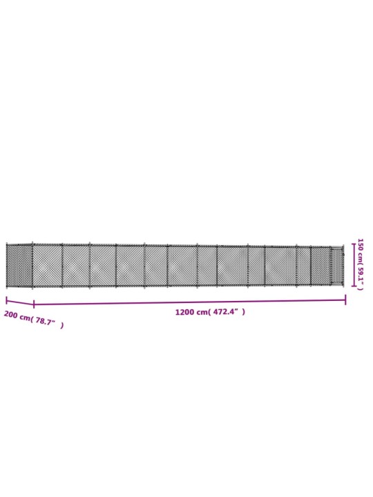 Klec pro psy s dvířky šedá 12 x 2 x 1,5 m pozinkovaná ocel