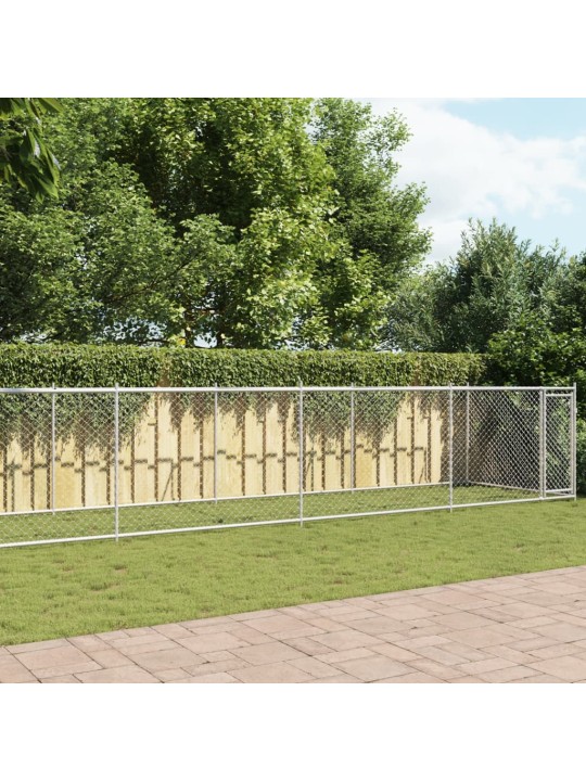 Klec pro psy s dvířky šedá 12 x 2 x 1,5 m pozinkovaná ocel