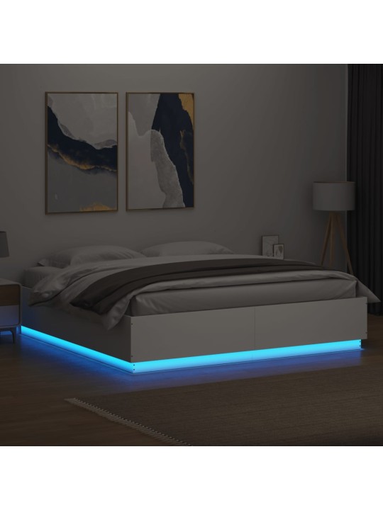 Rám postele s LED osvětlením bílý 200 x 200 cm kompozitní dřevo