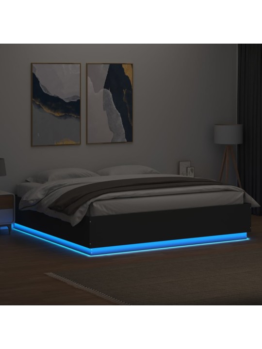 Rám postele s led osvětlením černý 200x200 cm kompozitní dřevo