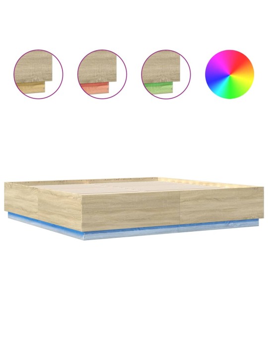 Rám postele s LED osvětlením dub sonoma 200 x 200 cm kompozit