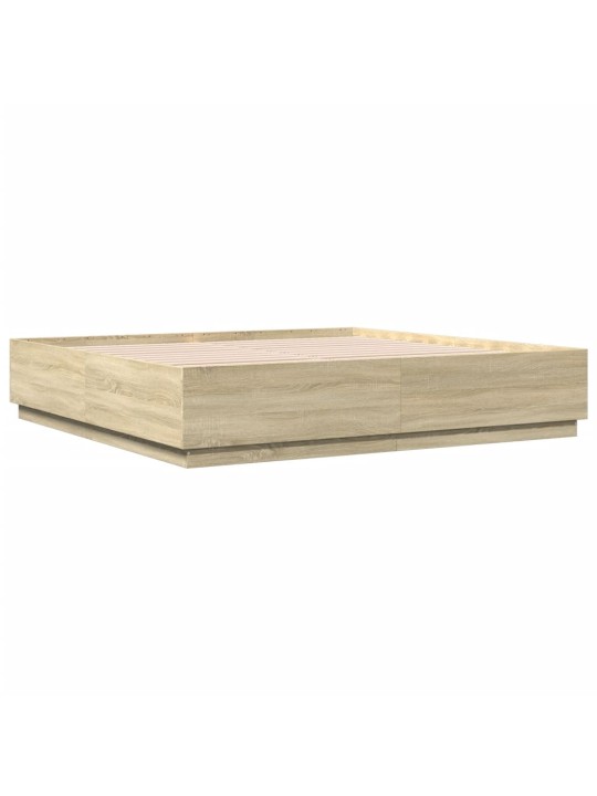 Rám postele s LED osvětlením dub sonoma 200 x 200 cm kompozit
