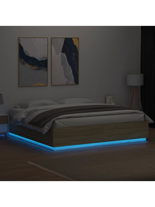 Rám postele s LED osvětlením dub sonoma 200 x 200 cm kompozit