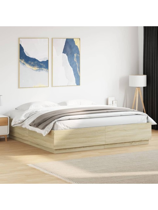 Rám postele s LED osvětlením dub sonoma 200 x 200 cm kompozit