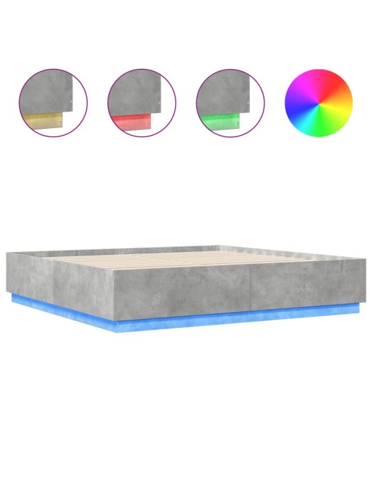 Rám postele s led osvětlením betonově šedý 200x200 cm kompozit