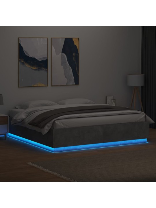 Rám postele s led osvětlením betonově šedý 200x200 cm kompozit