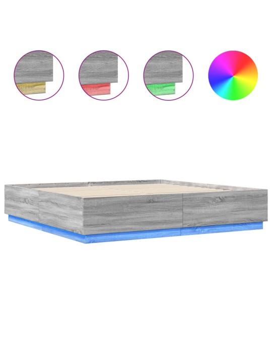 Rám postele s led osvětlením šedý sonoma 200 x 200 cm kompozit