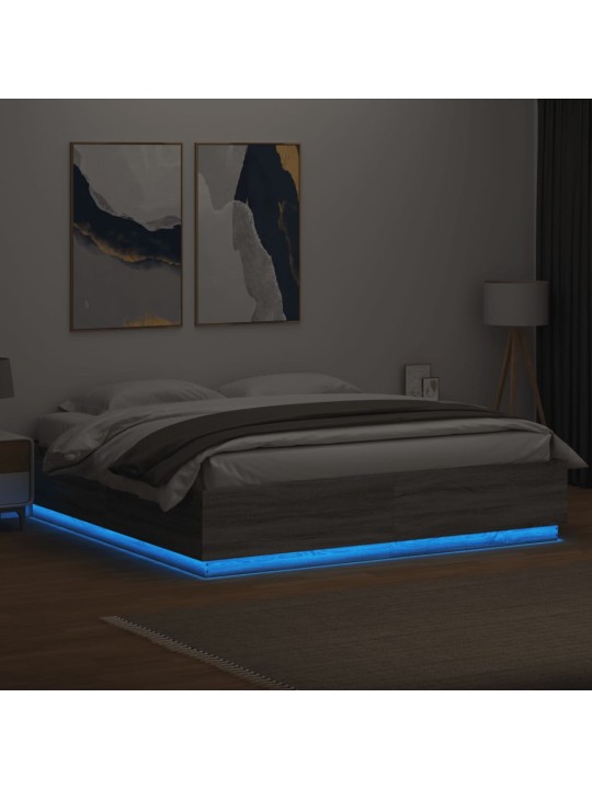 Rám postele s led osvětlením šedý sonoma 200 x 200 cm kompozit