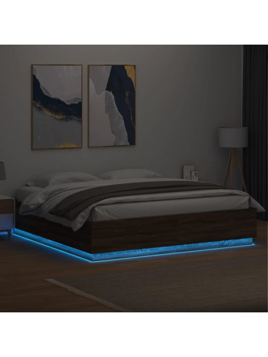 Rám postele s led osvětlením hnědý dub 200 x 200 cm kompozit