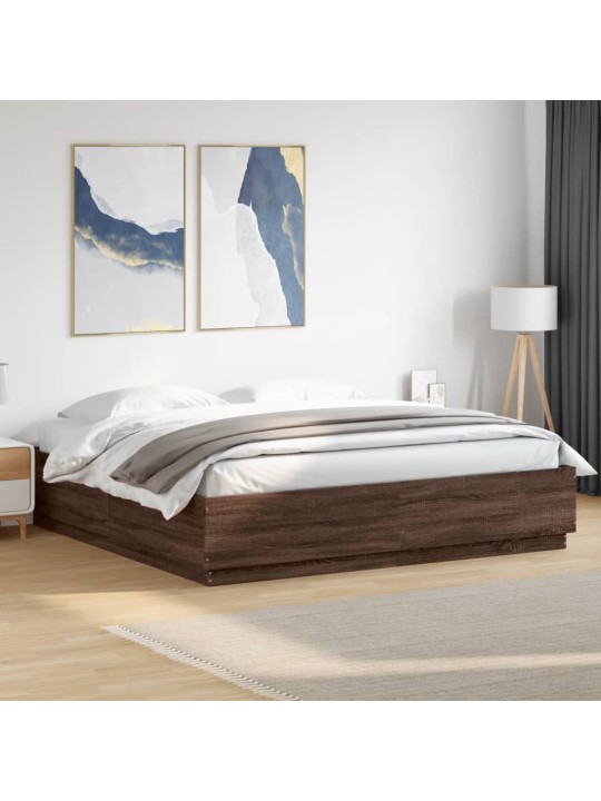 Rám postele s led osvětlením hnědý dub 200 x 200 cm kompozit