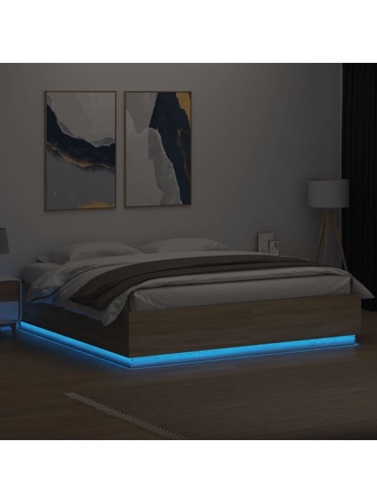 Rám postele s LED osvětlením dub sonoma 180 x 200 cm kompozit