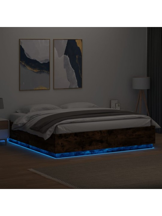 Rám postele s led osvětlením kouřový dub 180 x 200 cm kompozit