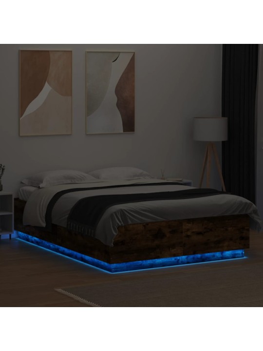 Rám postele s led osvětlením kouřový dub 160 x 200 cm kompozit